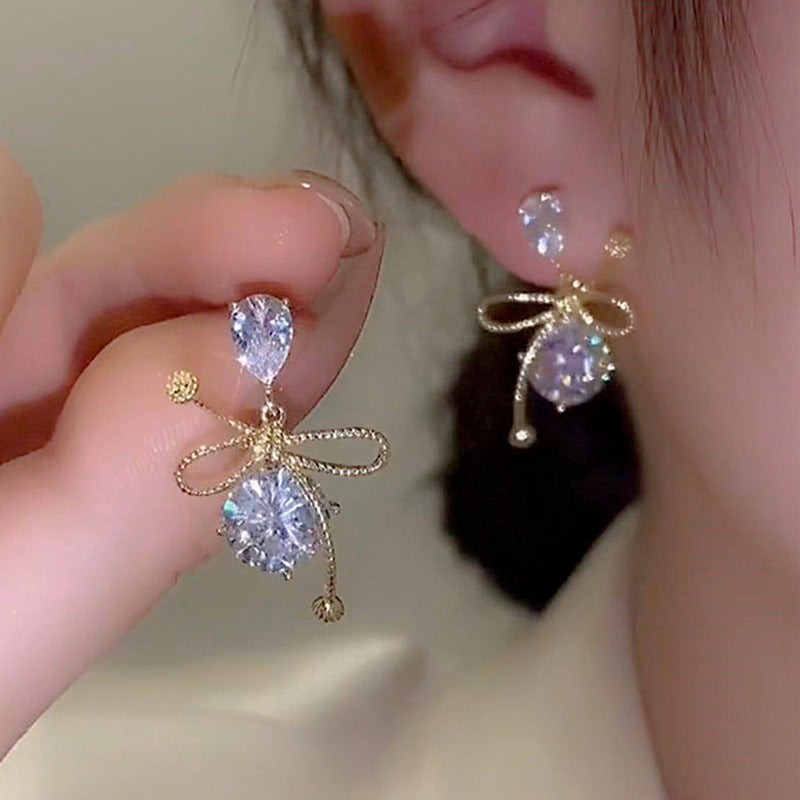 Elegant Bow Knot Rhinestone Drop Earrings for Women