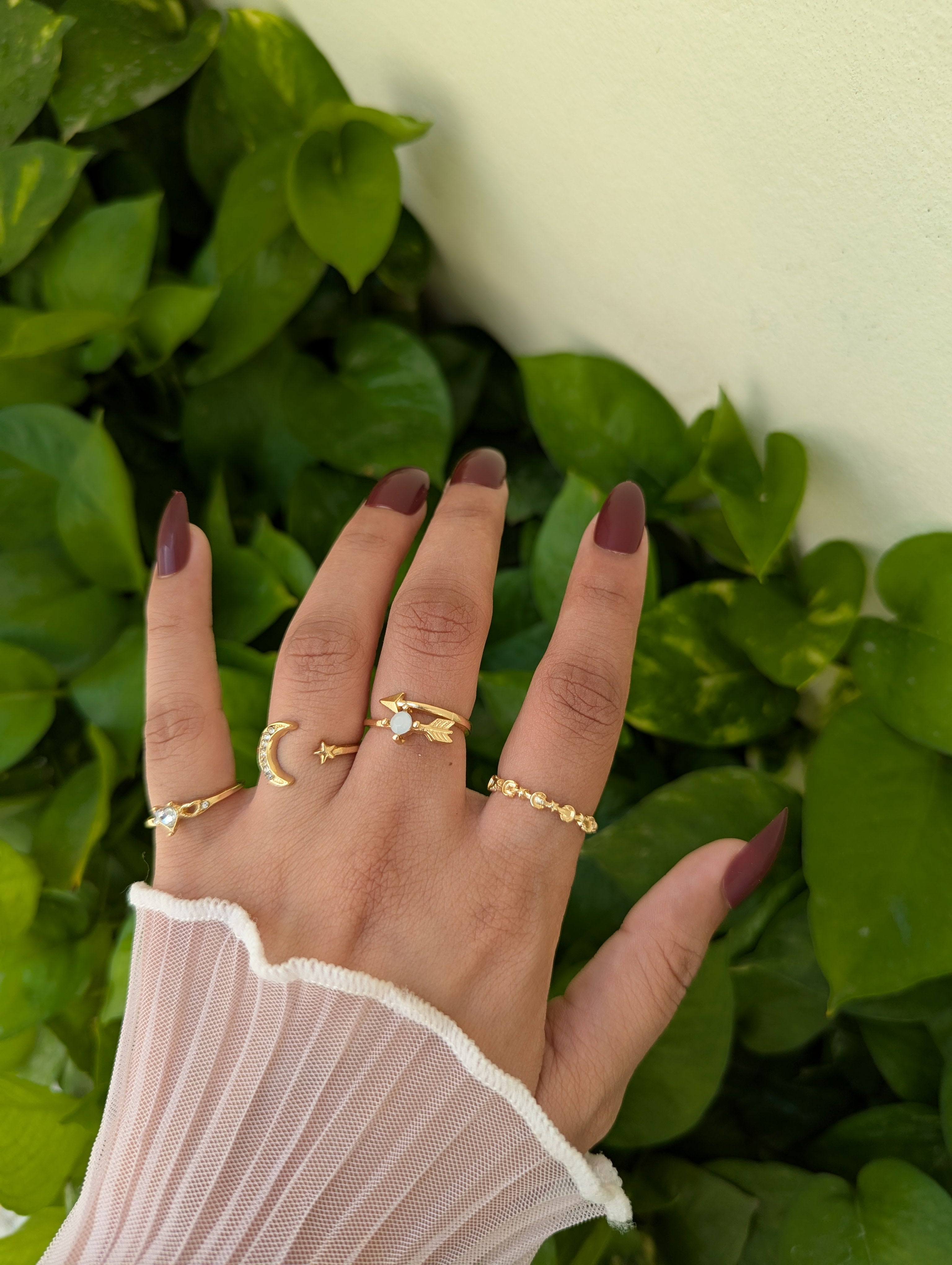 Gold Plated Zircon Ring Set – 4pcs Adjustable Stacking Rings