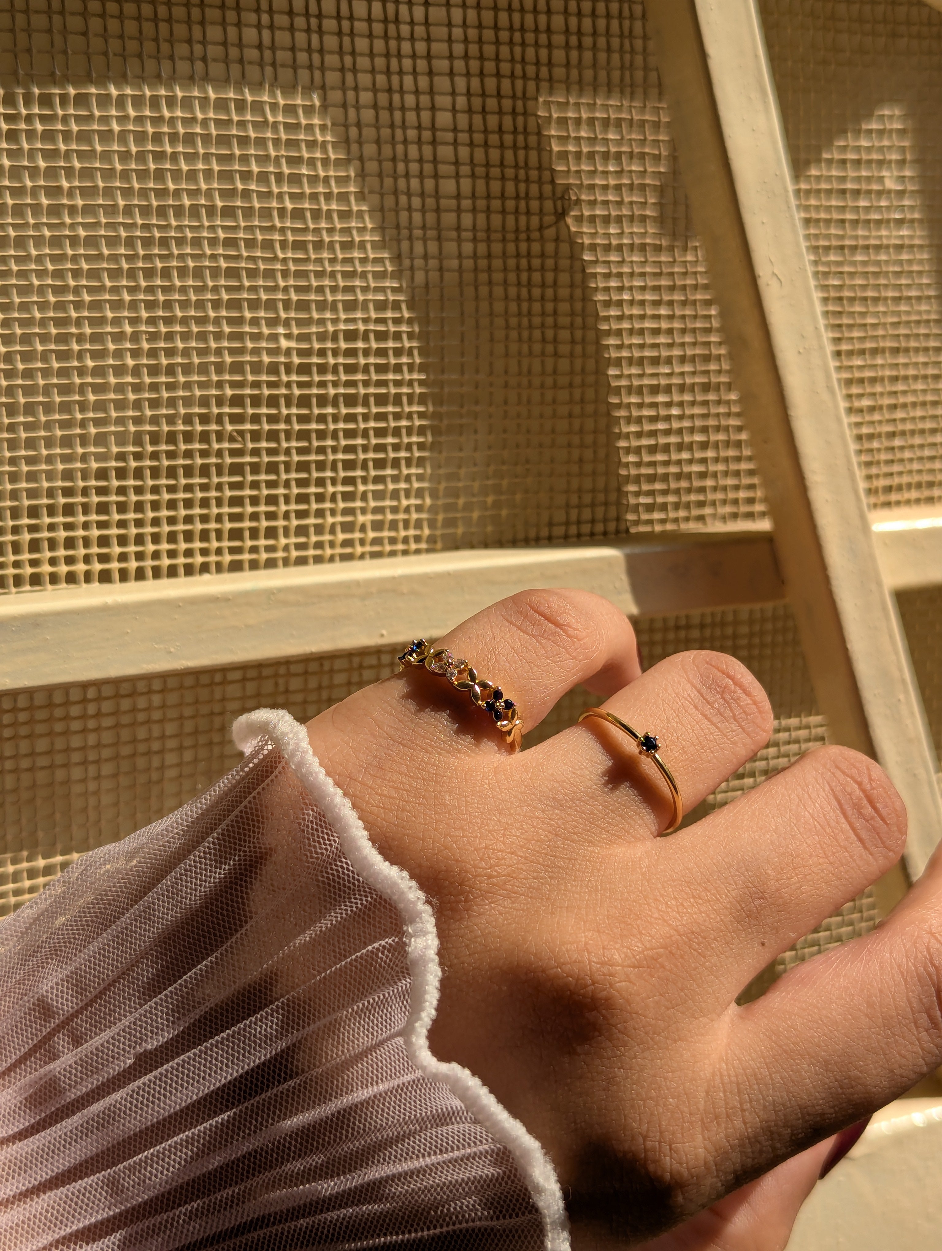 Gold Plated Blue Stone Ring Set – Elegant 2 Piece Fashion Jewelry