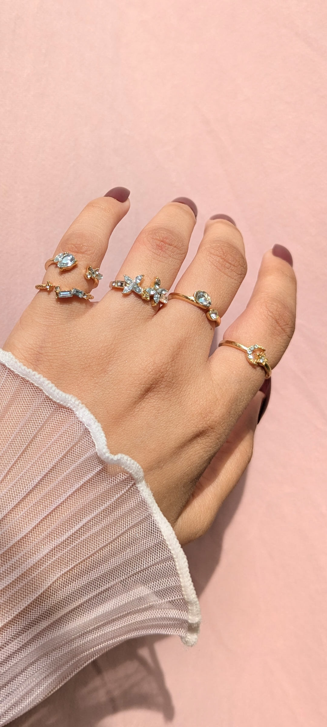 Gold Plated Zircon Ring Set – 5pcs Adjustable Dainty & Stacking Rings for Women