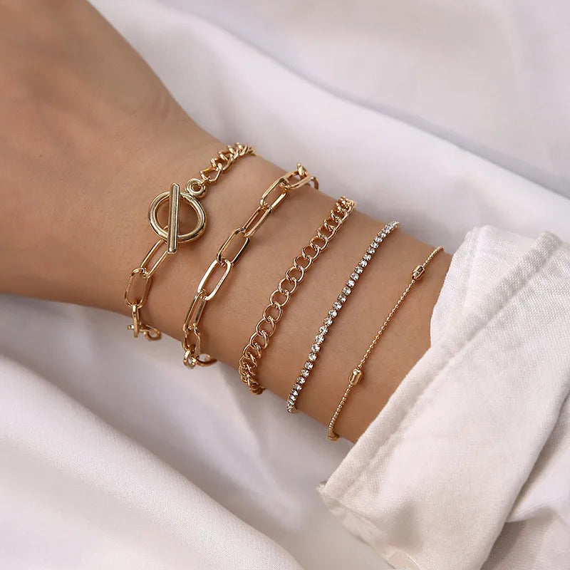 Gold Layered Chain Bracelet Set for Women – Minimalist & Elegant