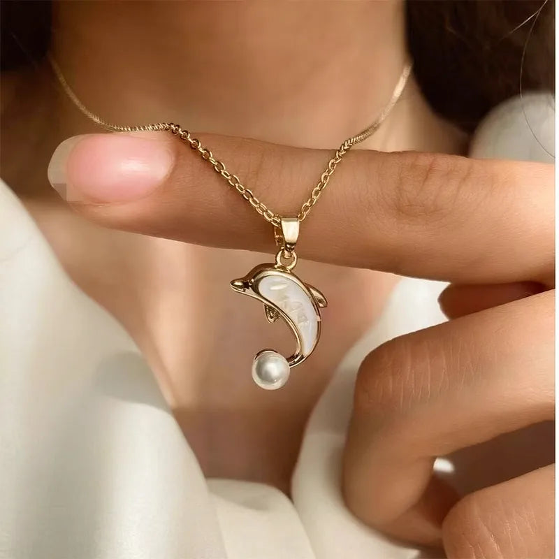 Ins Style Dolphin Pearl Women's Pendant Necklace