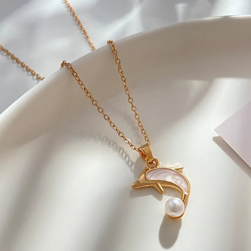 Ins Style Dolphin Pearl Women's Pendant Necklace