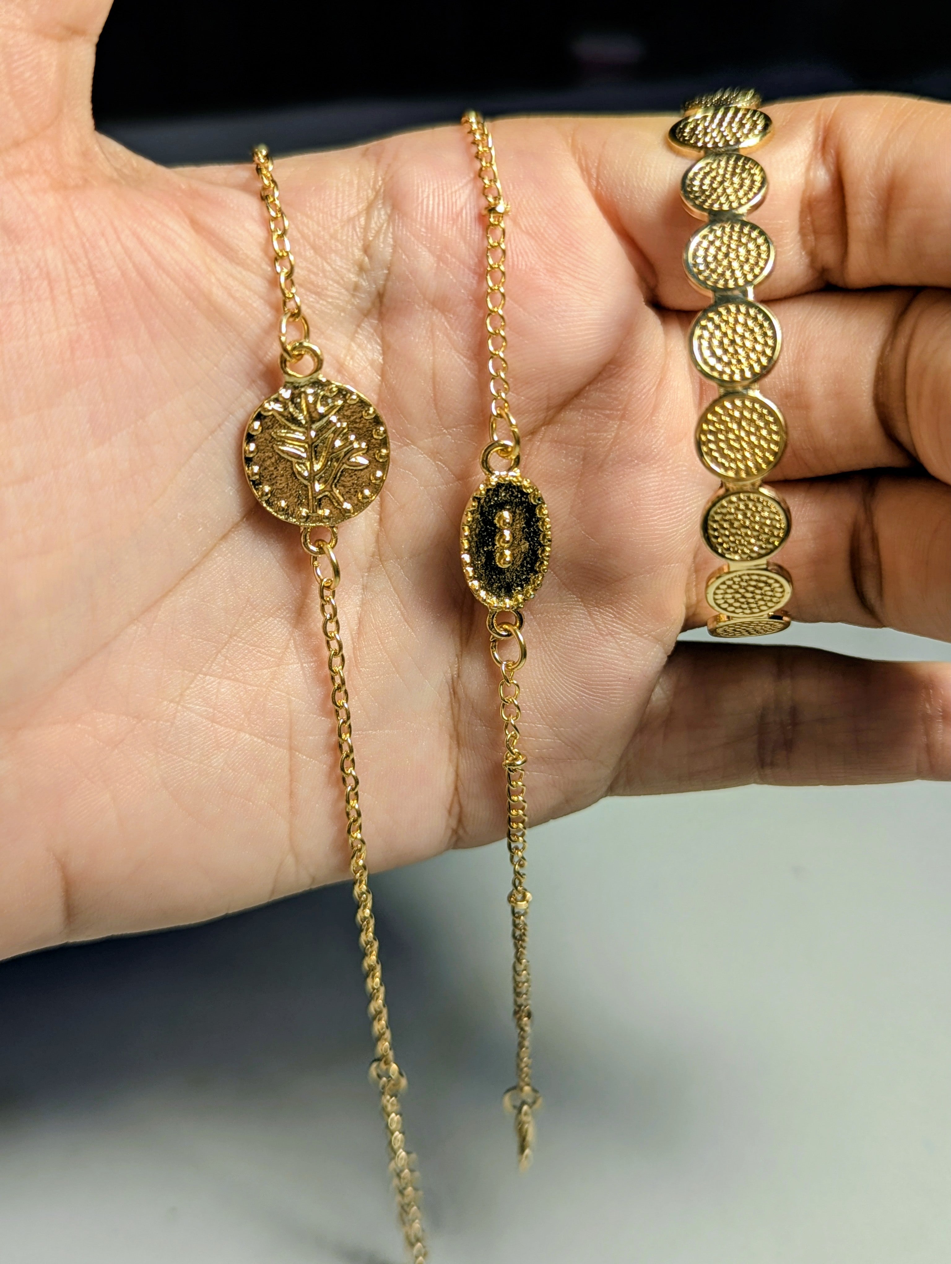 Elegant Triple Bracelet Set – Gold Chain & Beaded Bracelet