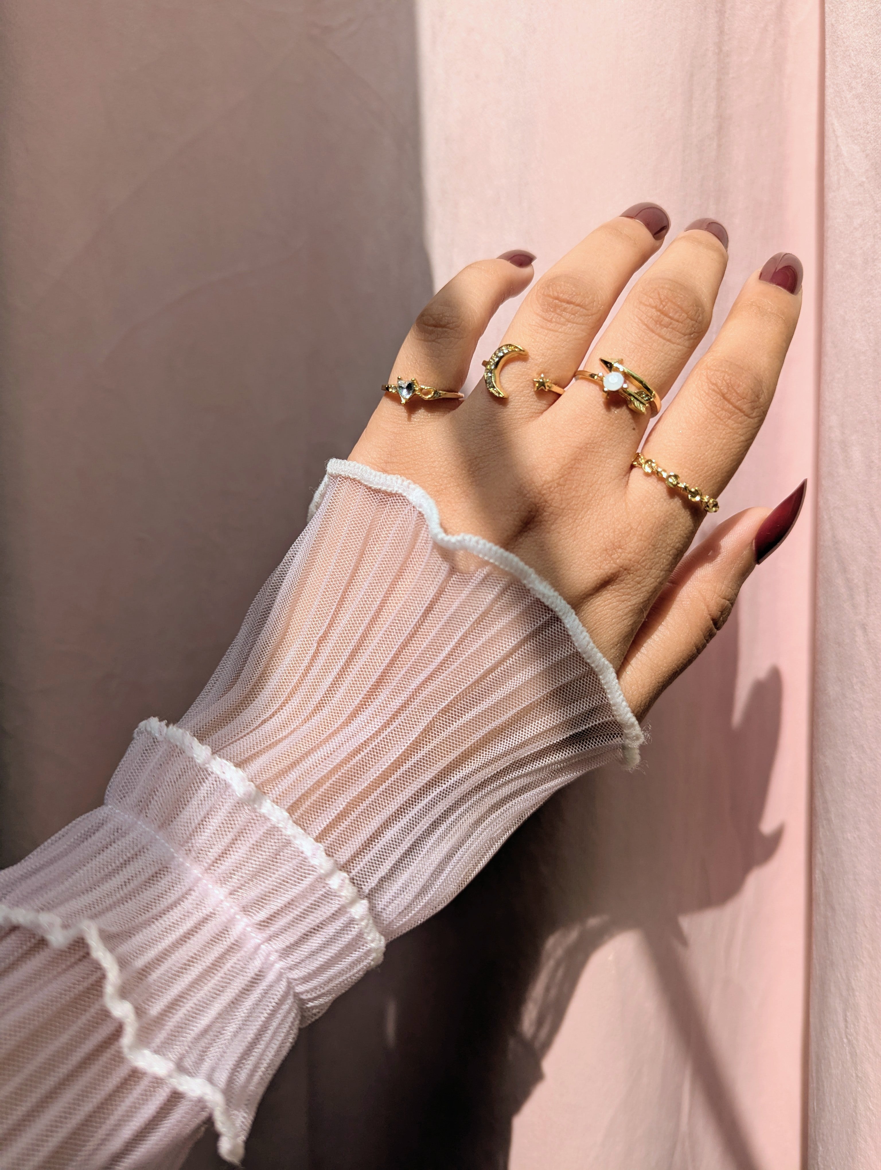 Gold Plated Zircon Ring Set – 4pcs Adjustable Stacking Rings