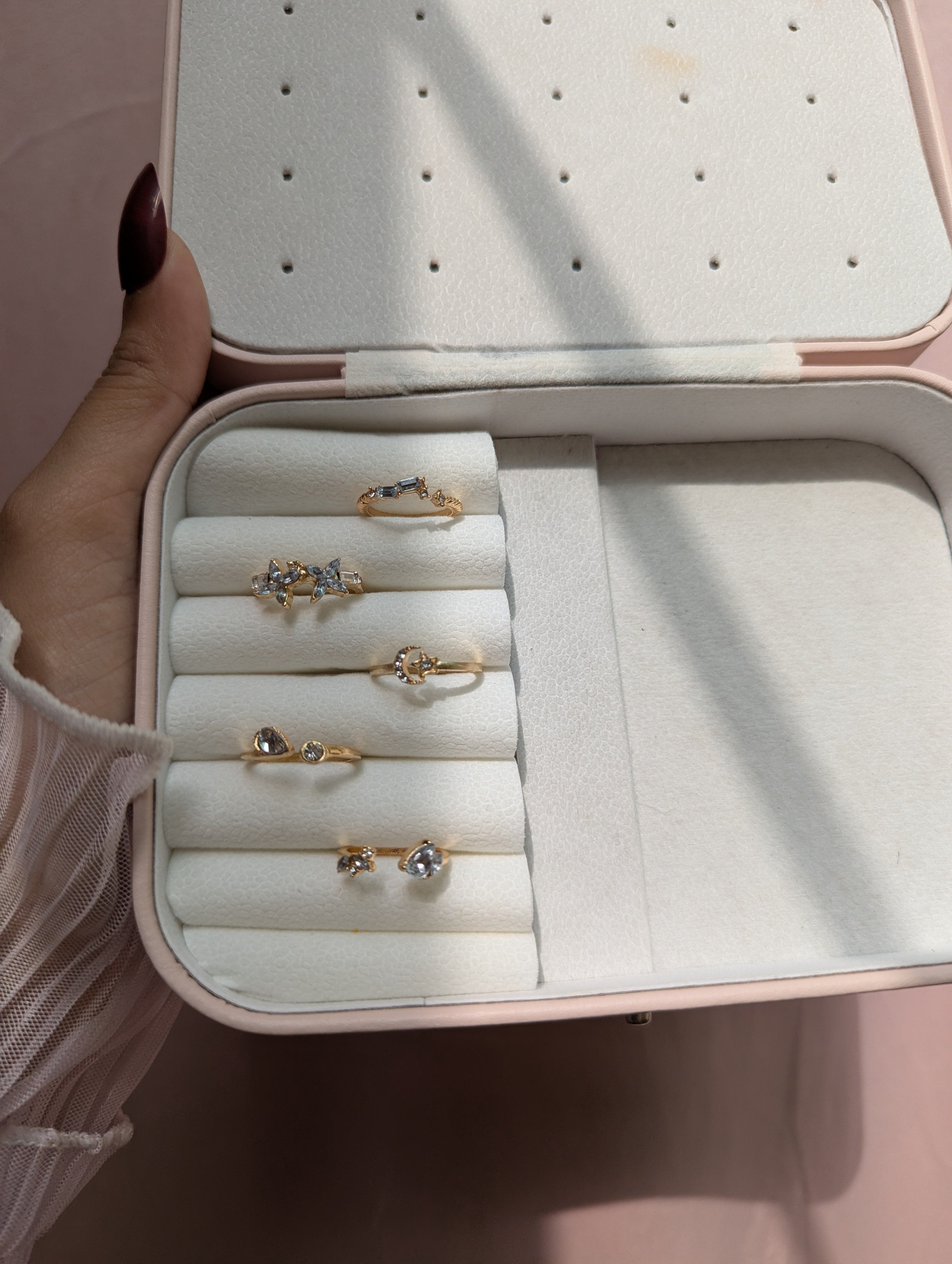 Gold Plated Zircon Ring Set – 5pcs Adjustable Dainty & Stacking Rings for Women