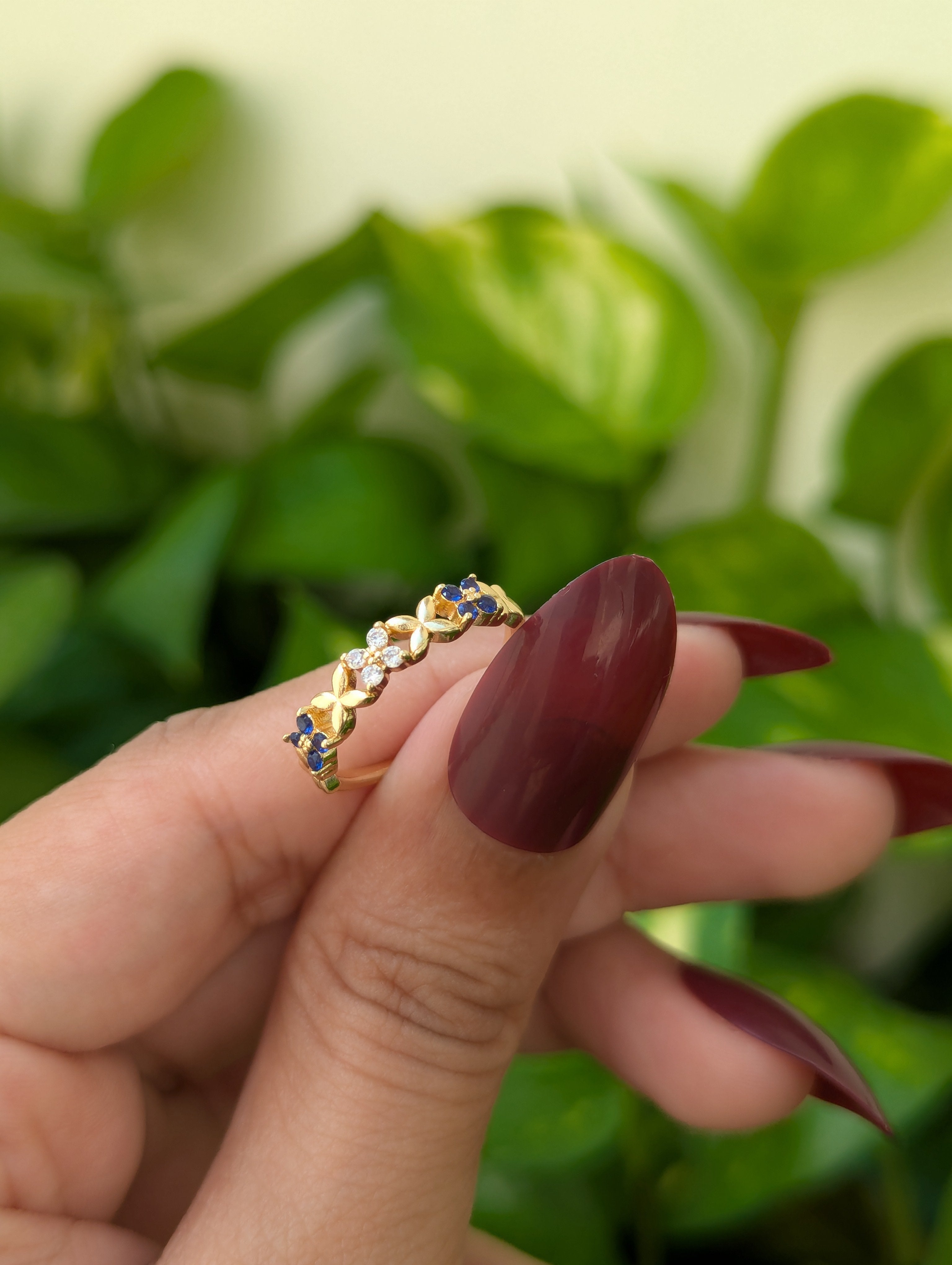 Gold Plated Blue Stone Ring Set – Elegant 2 Piece Fashion Jewelry