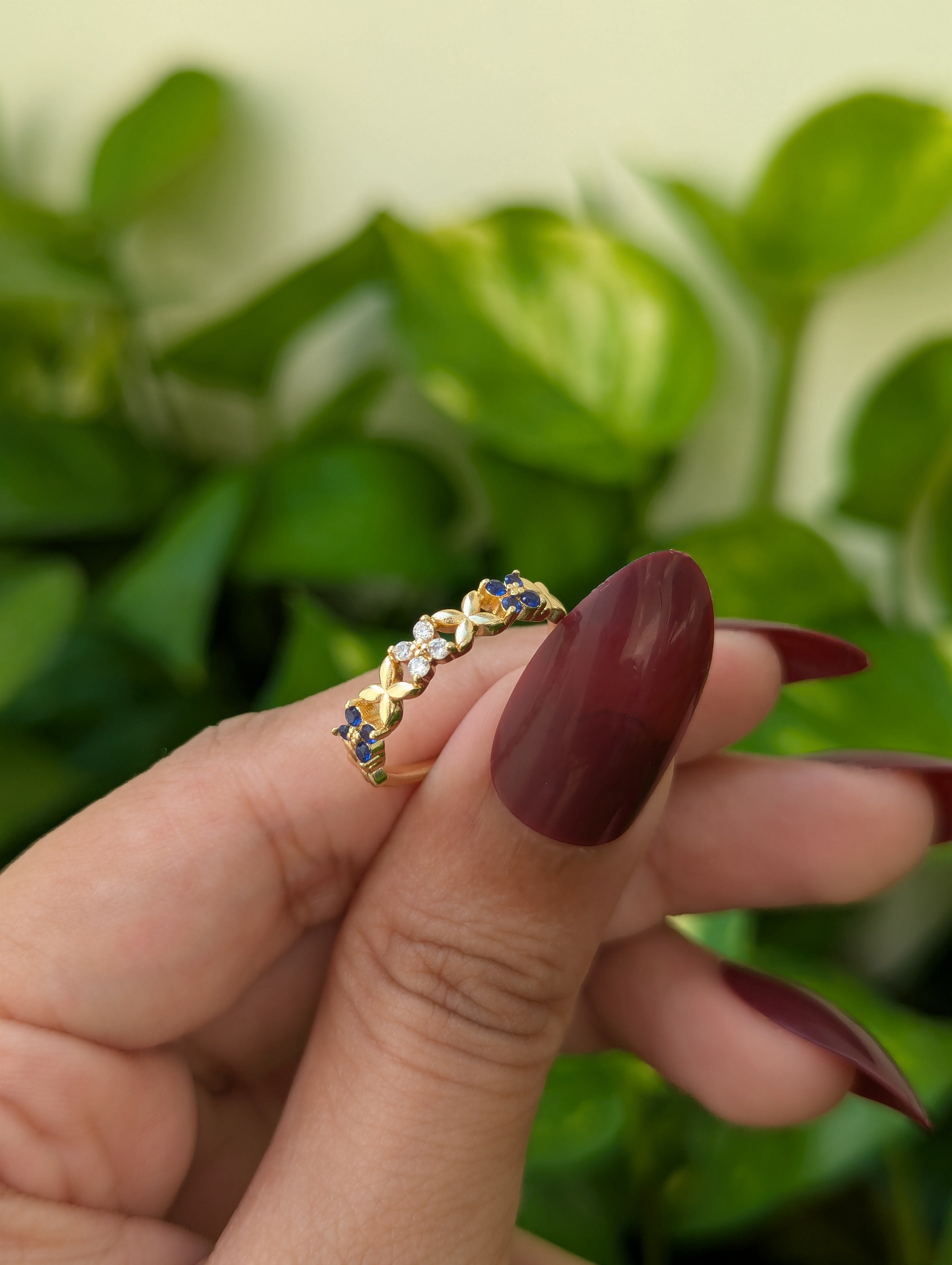 Gold Plated Blue Stone Ring – Elegant Minimalist Fashion Jewelry