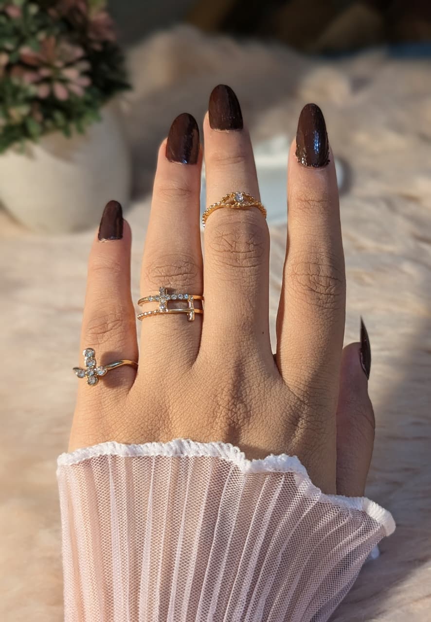 Gold Cross & Crystal 3-Piece Ring Set – Trendy Stackable Fashion Jewelry