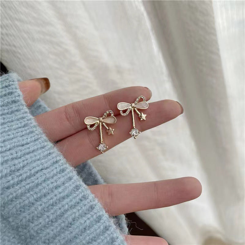 Bow Knot Alloy Drop Ear Studs